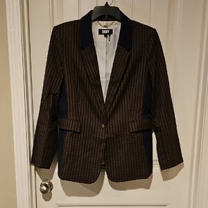 DKNY Brown and Navy Patterned Blazer